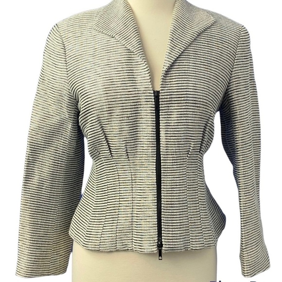 Lafayette 148 Women Gray Black  Metallic Shimmer Zipper Front Jacket Blazer - Picture 1 of 12